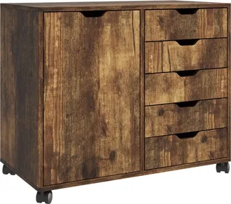 Relaxdays Relaxdays mobile storage cabinet, 5 drawers & 2 compartments, HWD: 65x78x40 cm, office cabinet with wheels, brown