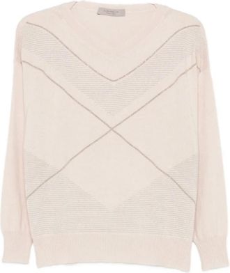 D.exterior Geometrische Metallic Wollen Trui - Dames - V-hals truien - Beige - L - Wol - Truien & Vesten