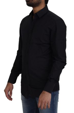 Dolce & Gabbana Mens Black Cotton Slim Fit Formal Dress Gold Shirt
