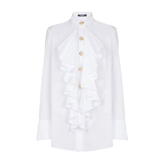 Balmain Ruffled Poplin Shirt - female - Balmain - Shirts - White - XS - Blouses & Shirts