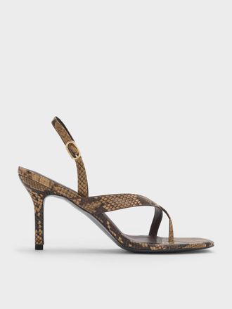Charles & Keith Snake-Print Stiletto Slingback Thong Sandals