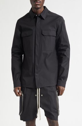 Rick Owens Webbed Strap Stretch Cotton Overshirt in Black at Nordstrom, Size 44 Us