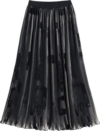 Desigual Rokken, Dames, Zwart, XS, Polyester, Stedelijk Grafisch Print Geplooide Lange Rok