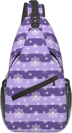 Generic Winter Snowflakes Purple Stripes Cross Body Bag Adjustable Shoulder Bag With Zipper Backpack For Camping Women Men
