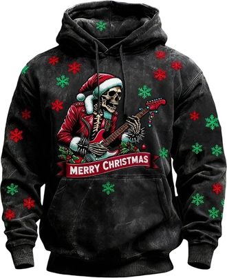 Generic Christmas Hoodie for Men, Horror Christmas Jumper with Hood and Pockets Skull Printed Ugly Xmas Jumper Sweaters Adults Novelty Long Sleeve Hooded Neck