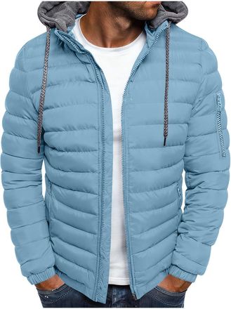 Generic Winter Jackets for men Warm Padded Quilted Winter Coat Thickened Long Sleeve Zipper Outerwear Softshell Insulated Hooded Puffer Coats Stylish PocketsS
