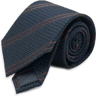 Mango Silk Microstructure Tie in Navy at Nordstrom