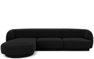 BLOOMINGLOFT 4-Sitzer Design Ecksofa Miley - mit Samtbezug Schwarz