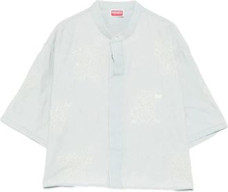 Kenzo Overhemden, Dames, Blauw, M, Katoen, Geborduurd Katoenen Shirt