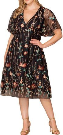Kiyonna Sonnet Embroidered Midi Dress in Onyx at Nordstrom, Size 0X