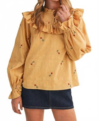 Merci Ruffled Smocked Embroidered Blouse In Yoke