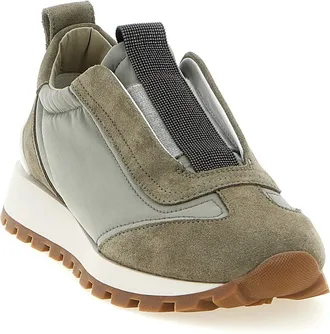 Brunello Cucinelli Techno Fabric with Suede Sneakers - Taupe