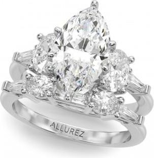 Allurez Marquise Lab Grown Diamond Engagement Ring Bridal Set in Palladium (4.93ct)