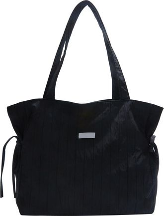 Generic Womens Nylon Tote Bag, Pleated Shoulder Bag with Bow Decoration, Zipper Closure, Comfortable Double Shoulder Straps, Applies to Work (black,33 * 12 * 