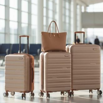 Infinity Leather Uitschuifbare Champagne Harde Schaal ABS Koffer 8 Wiel Grote Bagage