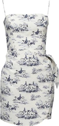 Reformation Tabatha blue white linen Toile de Jouy print dress US2 S