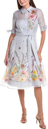 Teri Jon by Rickie Freeman Teri Jon By Rickie Freeman Border Print Linen & Silk-Blend Shirtdress