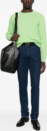 Tom Ford Mens Felted Pure Cashmere Long Sleeves Crew Neck Sweater - Mint - Size EU 48 (Mens)