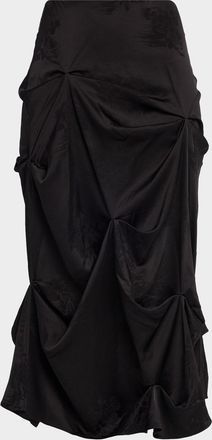 Ganni Fluid Satin Jacquard Draped Skirt