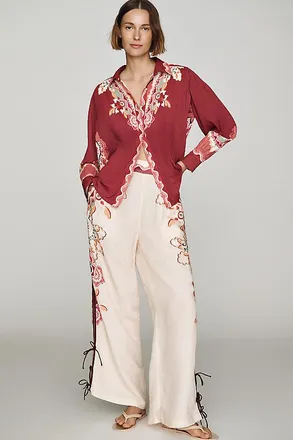 Ranna Gill Embroidered Wide-Leg Pants