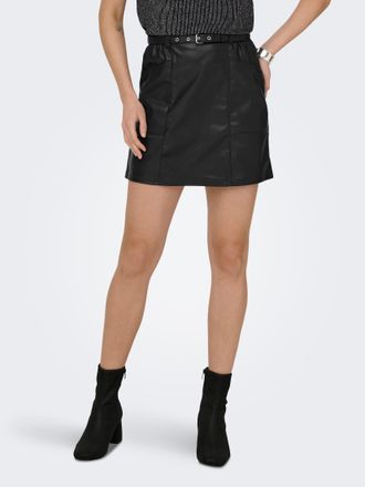 Only Lederimitatrock ONLY ONLHEIDI FAUX LEATHER SKIRT OTW NOOS, Damen, Gr. XL (42), schwarz, Web, Obermaterial: 100% Polyester, leicht gl&auml;nzend, unifarben,