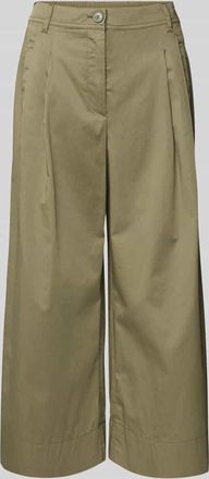 Marc Cain Wide Leg Bundfaltenhose mit verkürztem Schnitt in Oliv, Größe 34