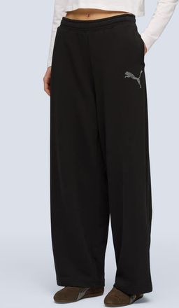 Puma Rhinestone Logo Detail Cotton Blend Fleece Pants in Puma Black at Nordstrom, Size X-Large