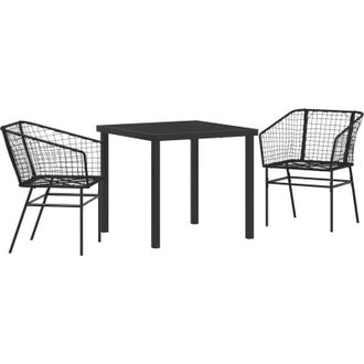 vidaXL Conjunto De Comedor De Jard&iacute;n 3 Pcs Negro Rat&aacute;n Sint&eacute;tico Vidaxl