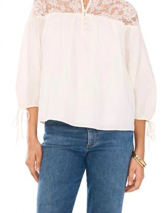1.State Lace-Yoke 3/4-Sleeve Top In Ivory