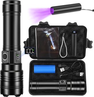 OEM Lampara De Mano - 5000 Lm - Zoom Ajustable - 5 Modos - Impermeable Ip67 - Bateria Recargable Usb-c 5000 Mah - Pantalla Lcd - Con Lampara Uv Mini