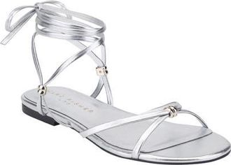 Marc Fisher Este Ankle Wrap Sandal in Silver at Nordstrom, Size 9.5