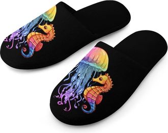 Generic Sea Animal Sea Horse Jellyfish Mens Slippers Warm Non-Slip Houes Shose Spa Slipper for Home Bedroom