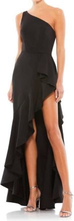 Mac Duggal Womens One Shoulder High Slit Ruffle Gown Dress In Black