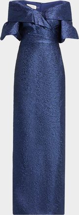 Teri Jon Off-Shoulder Jacquard Column Gown