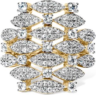 House of Brilliance 14K Yellow Gold 1.0 Cttw Diamond Geometric Stacked Open Cocktail Ring