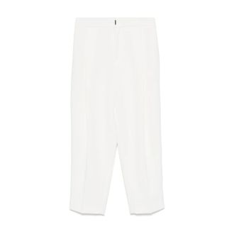 Elisabetta Franchi Cropped Trousers, female, White, Size: S Ivory White Crepe Tapered Leg Pants