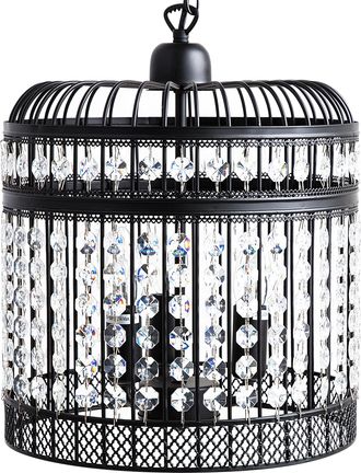 Beliani Beliani - L&aacute;mpara Colgante De Metal Negro 75 Cm Jaula 3 Bombillas Cadena De Dise&ntilde;o Glam Estilo Industrial Celon