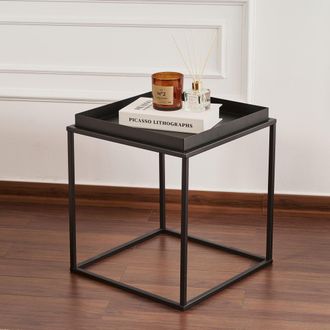 Dmora Mesa De Centro Lorsica, Forma Cuadrada, Tapa De Metal, Estante Negro, 45x45x52h Cm Negro
