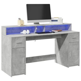 Berkfield Home Desk with LED Lights Concrete Grey 160x55x91 cm Engineered Wood | Size: 160 x 55 x 91 cm