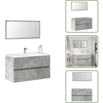 vidaXL The Living Store Mobile da Bagno con Specchio Grigio Cemento Legno Multistrato - Specchio da bagno