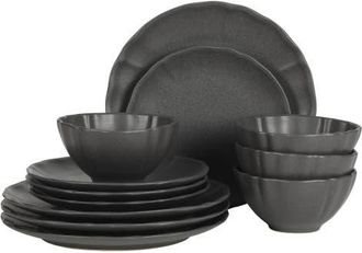 Gibson Home Vista Rossio 12-Piece Scalloped Edge Stoneware Dinnerware Set in Black at Nordstrom