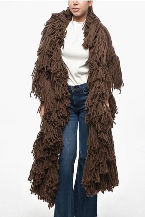 Dsquared2 Solid Color Wool Maxi Scarf with Fringes size Unica