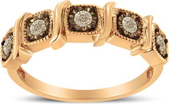 House of Brilliance 10K Rose Gold Flashed.925 Sterling Silver Miracle-Set 1/4 Cttw Diamond 5-Stone Band Ring