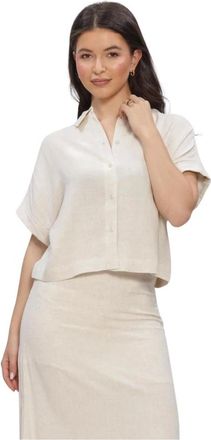 Selected Overhemden, Dames, Beige, L, Linnen, Slfviva SS Cropped Sun Shirt