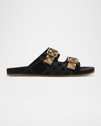 Burberry Men & apos;s Urchin Suede Check Double-Strap Sandals
