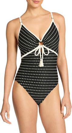Robin Piccone Millie Ring One-Piece Swimsuit in Black/Ecru at Nordstrom, Size 12