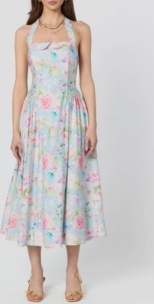 ASTR the Label Marianna Halter Midi Dress in Light Blue Multi Floral at Nordstrom, Size X-Large