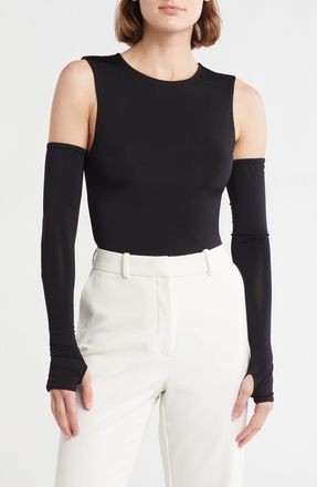 Alice & Olivia Olea Sculpting Cold Shoulder Bodysuit in Black at Nordstrom Rack, Size X-Small