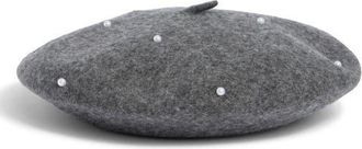 Tasha Imitation Pearl Wool Blend Beret in Grey at Nordstrom