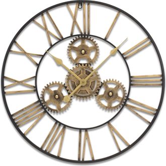 Melrose International Industrial Iron Gears Wall Clock with Roman Numerals 23.75D - Gold, Black